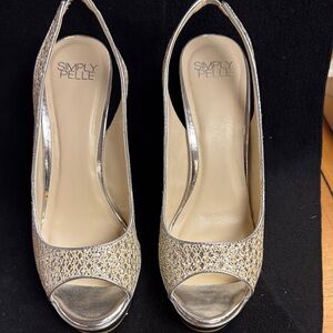 Simply Belle Women's Glittering Silver Slingback Heels